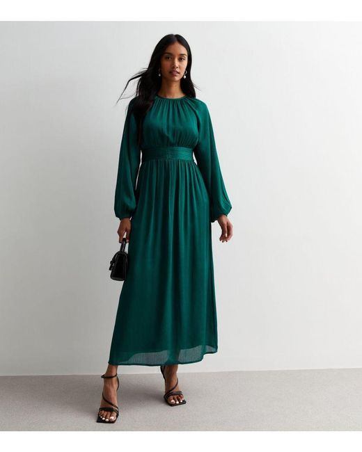 Gini London Green Crew Neck Twist Front Ruched Waist Maxi