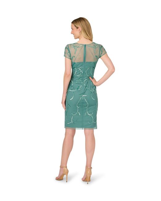 Adrianna Papell Green Studio Bead Mesh Sheath Dress