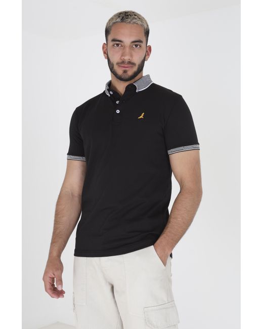 Brave Soul Black 'Glover' Short Sleeve Jacquard Collar Jersey Polo Shirt Cotton for men