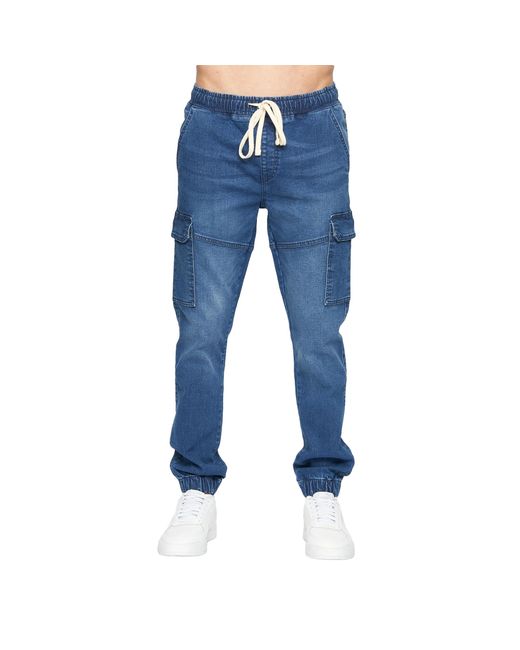 Crosshatch Blue Malimore Cuffed Ankle Cargo Jeans (Stone Wash) for men