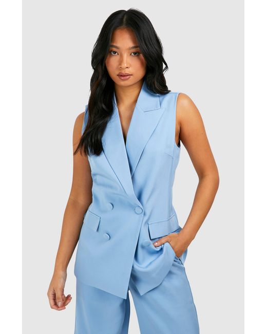 Boohoo Blue Petite Sleeveless Blazer