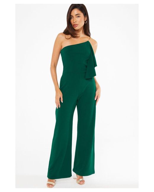 Quiz Bottle Green One Shoulder Frill Palazzo Jumpsuit