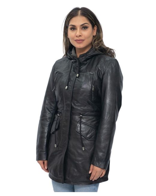 Infinity Leather Black Hooded Parka Jacket-Bucharest