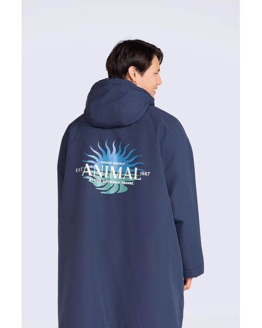 Mountain Warehouse Blue 'Hazey' Beach Parka Waterproof Borg Lined Hooded Full Zip Surf Poncho for men