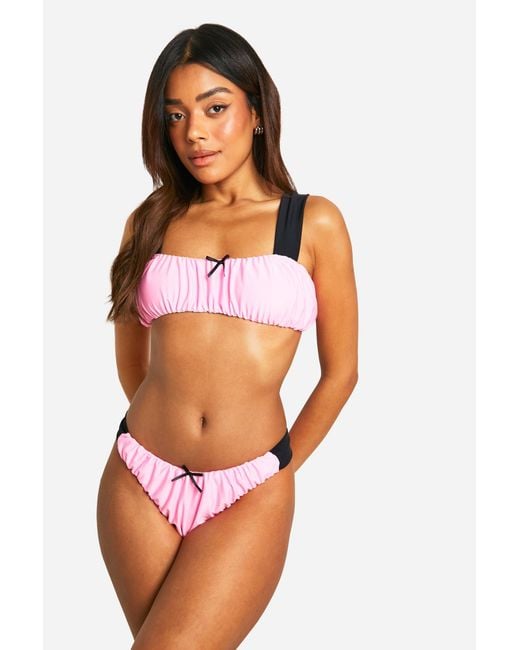 Boohoo Orange Ruched Tanga Contrast Bikini Brief