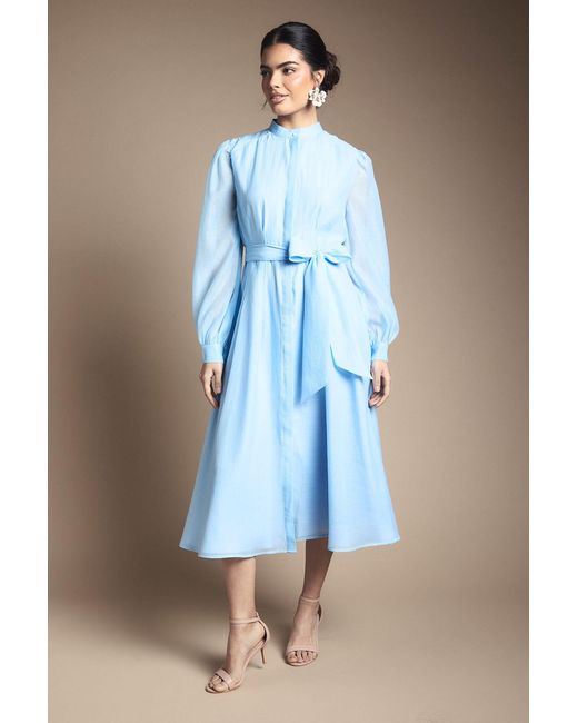 Wallis Blue Textured Organza Midi Shirt Dress