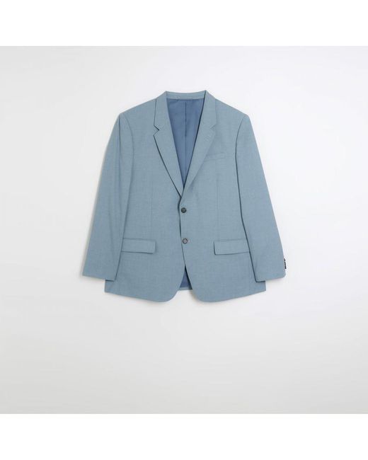 River Island Suit Jacket Big & Tall Blue Slim Fit for men