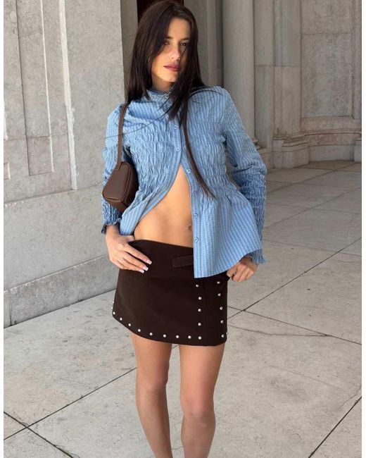 Labelrail Brown X Barbara Ines Studded Faux Leather Wrap Skirt