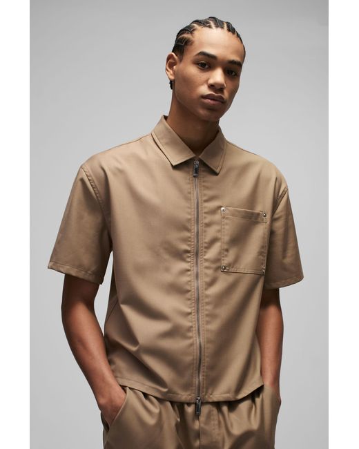 BoohooMAN Brown Oversized Boxy Carpenter Detail Shirt for men