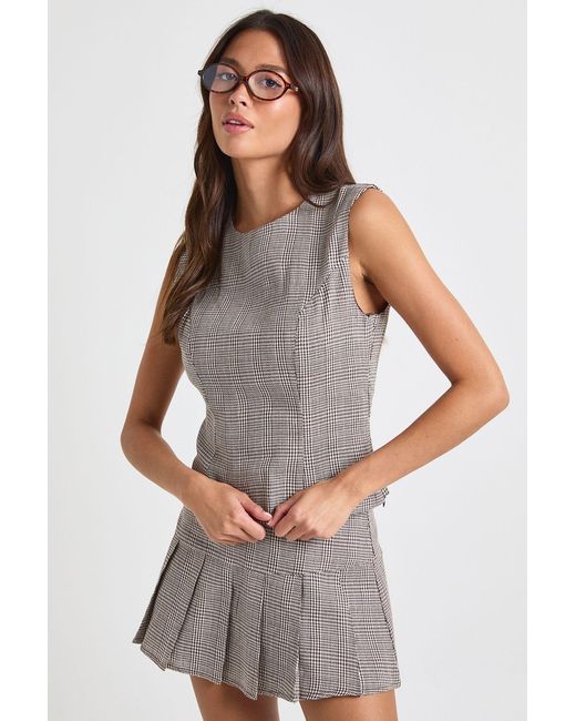 Boohoo White Check Print Fitted Top