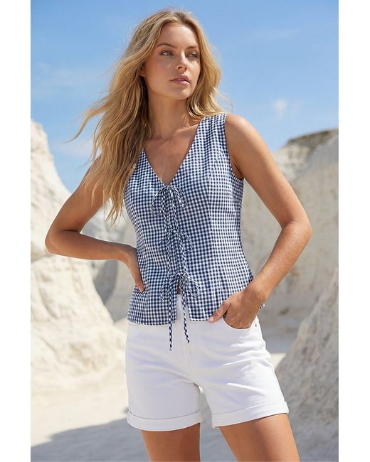 D.u.s.k White Gingham Tie Front Blouse