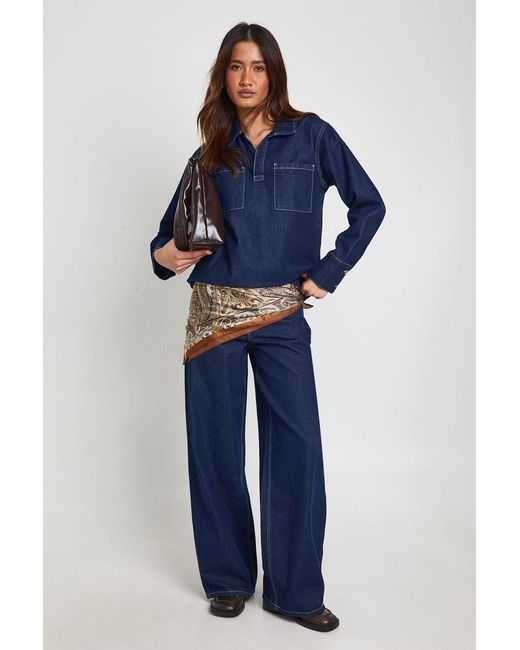 Boohoo Blue High Waist Wide Leg Jean