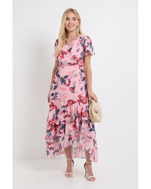 Wallis Pink Petite Floral Ruffle Hem Midi Dress