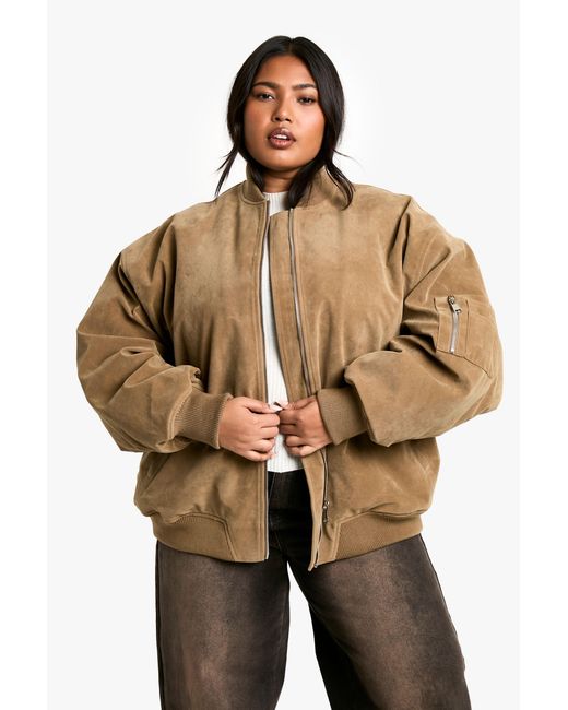 Boohoo Natural Plus Vintage Suede Look Oversized Bomber Jacket