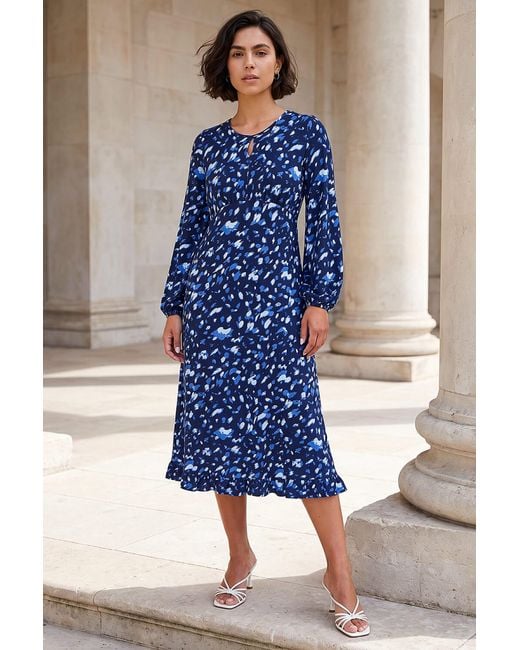 Roman Blue Abstract Keyhole Dress