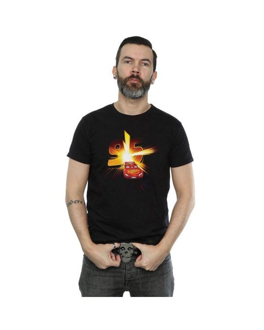 Disney Black Cars Lightning Mcqueen Burst T-Shirt Cotton for men