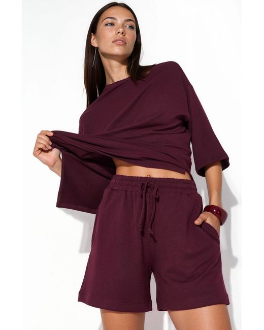 Busem Red Mid-Waist Drawstring Sweat Shorts