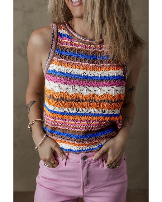Azura Exchange Orange Striped Knit Sleeveless Top