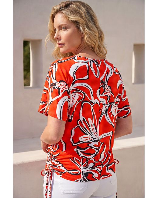 Roman Red Printed Ruched Top