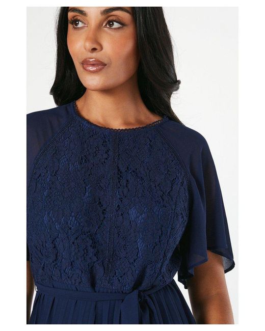 Wallis Blue Petite Lace Angel Sleeve Midi Dress