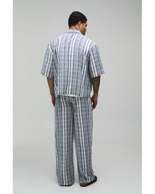 BoohooMAN Blue Lightweight Cheesecloth Stripe Oversized Shirt & Relaxed Trouser Set for men