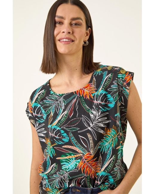 Roman Blue Palm Print Shell Top