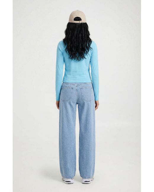 Boohoo Blue Basic Long Sleeve Fitted Longline Top