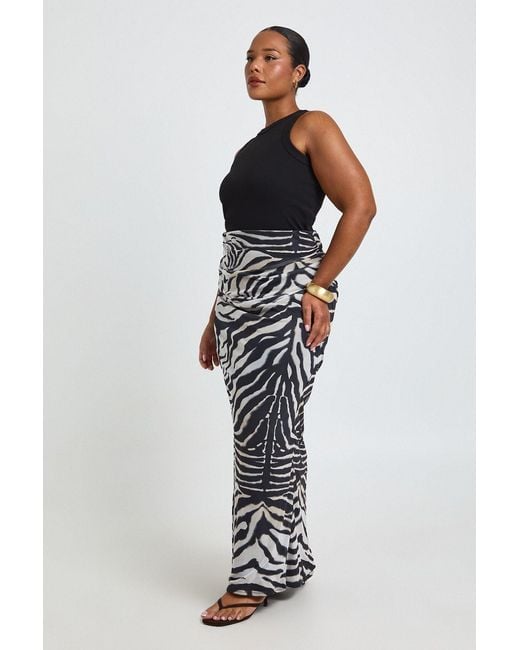Boohoo Blue Plus Zebra Mesh Maxi Skirt