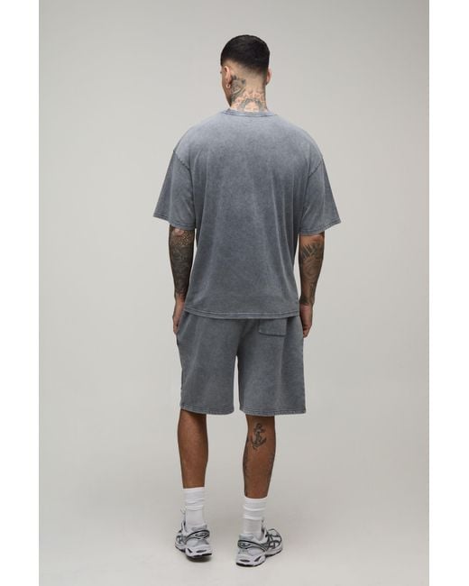 BoohooMAN Gray Tall Oversized Gothic Fleur De Lis Applique Washed T-Shirt & Baggy Short Set for men