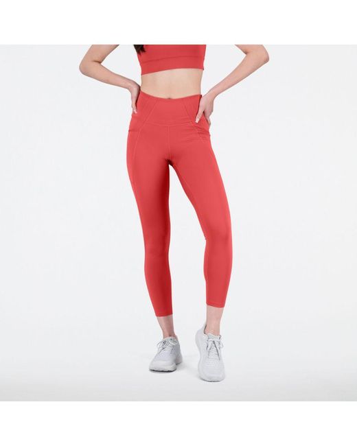 New Balance Red Womenss Shape Shield 7/8 High Rise Pocket Tights