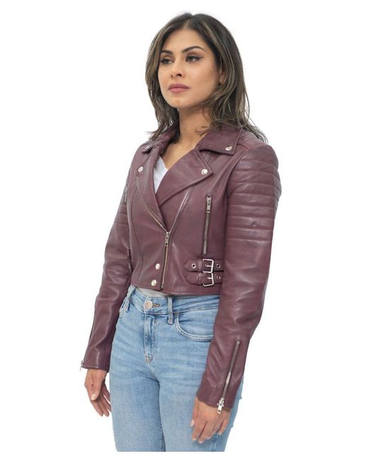 Infinity Leather Purple Cropped Brando Biker Jacket-Damascus