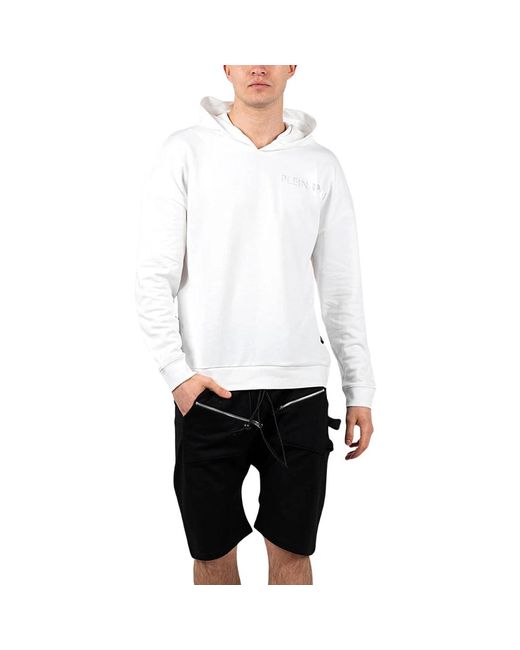 Philipp Plein White Philipp Block Logo On Chest Hoodie Cotton for men