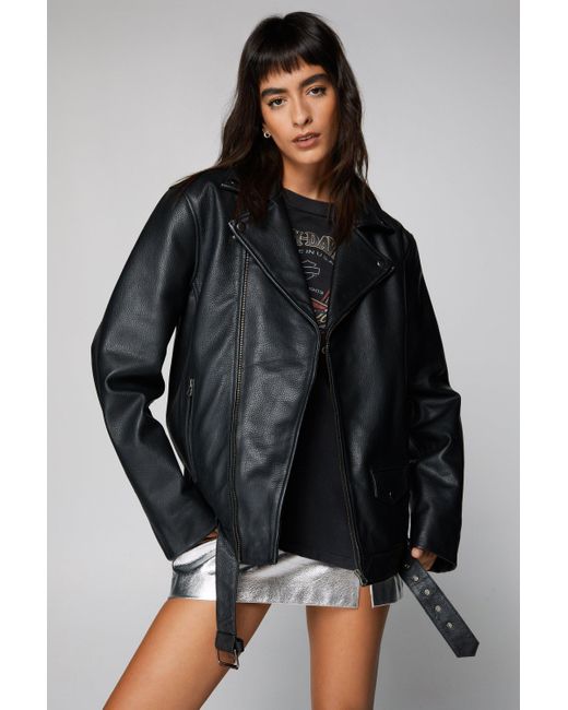 Nasty Gal Black Real Leather Boyfriend Biker Jacket