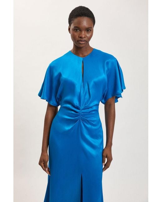 Karen Millen Blue Viscose Satin Crepe Woven Maxi Dress