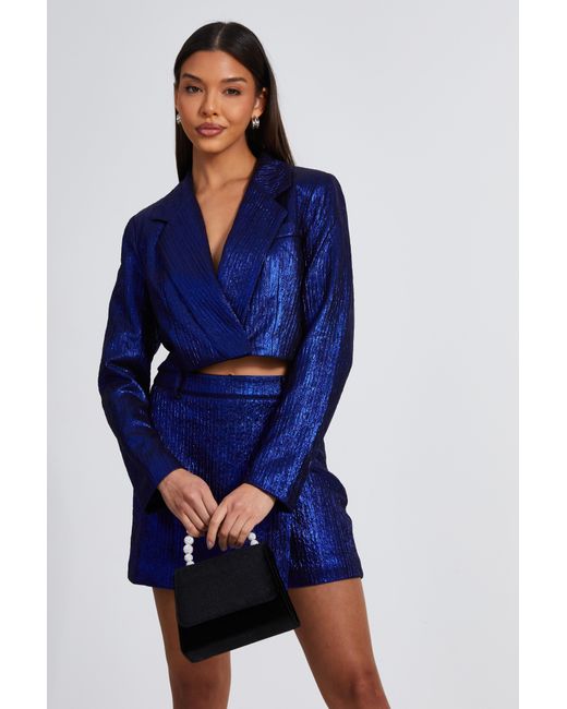 Quiz Blue Metallic Cropped Blazer