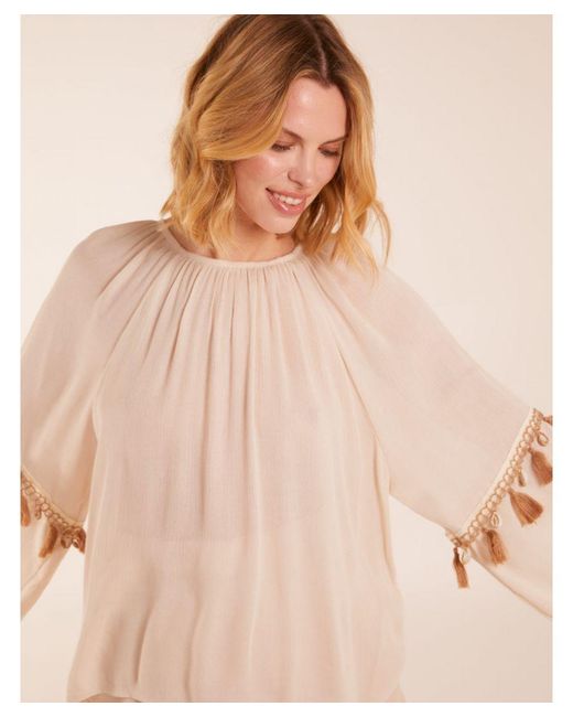 Blue Vanilla Natural Tassel Wide Sleeve Blouse