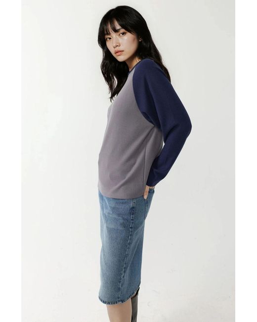 Hiccup Blue Crew Neck Raglan Long Sleeve Waffle Top