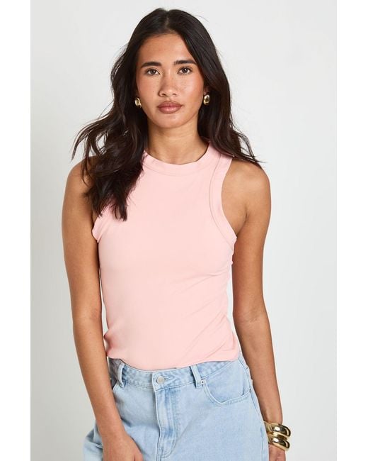 Boohoo Orange Matte Slinky Super Soft High Racer Neck Vest