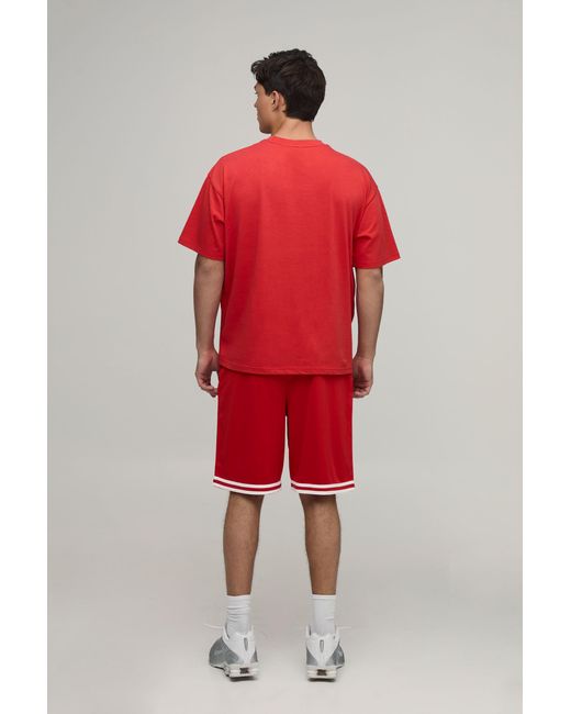 BoohooMAN Red Star Applique Oversized T-Shirt & Basketball Short Set for men