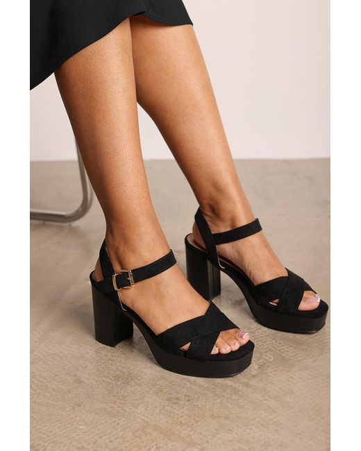 Where's That From Black Wheres 'Yvette' Wide Fit Suede Cross Over Platform Sandals With Buckle Strap