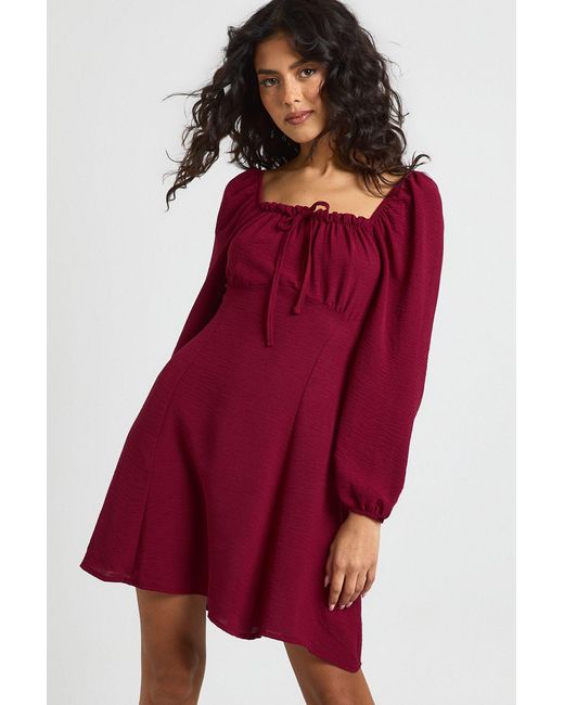 Boohoo Hammered Volume Sleeve Milkmaid Mini Dress