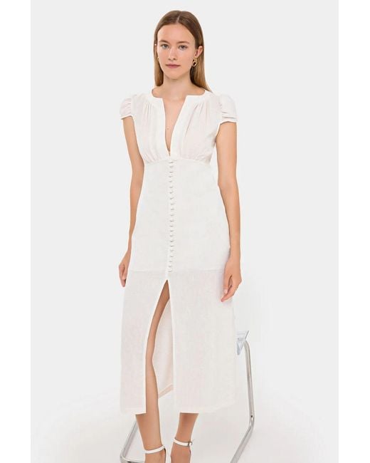 Hiccup White Buttoned Midi Dress With Cap Sleeves