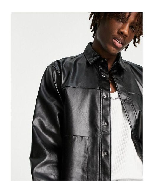 Reclaimed (vintage) Black Inspired Leather Look Shirt for men