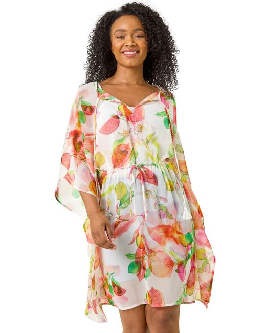 Roman White Petite Abstract Print Tie Cover Up