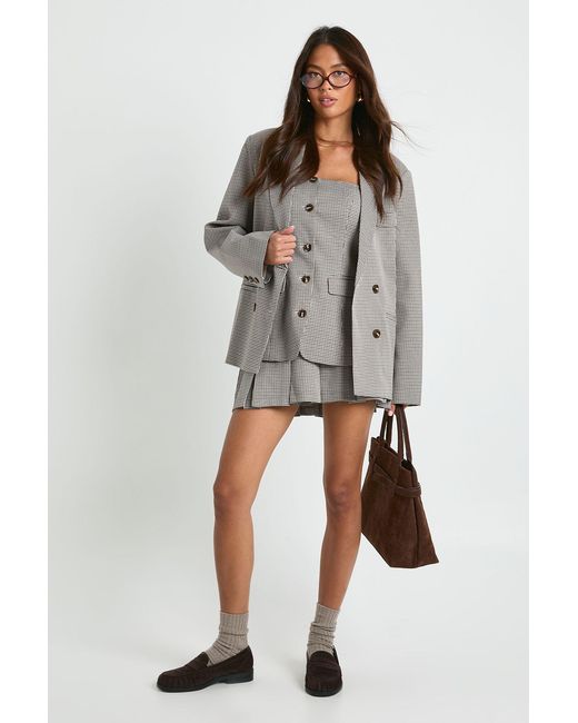 Boohoo Gray Tonal Mini Check Pleated Skort