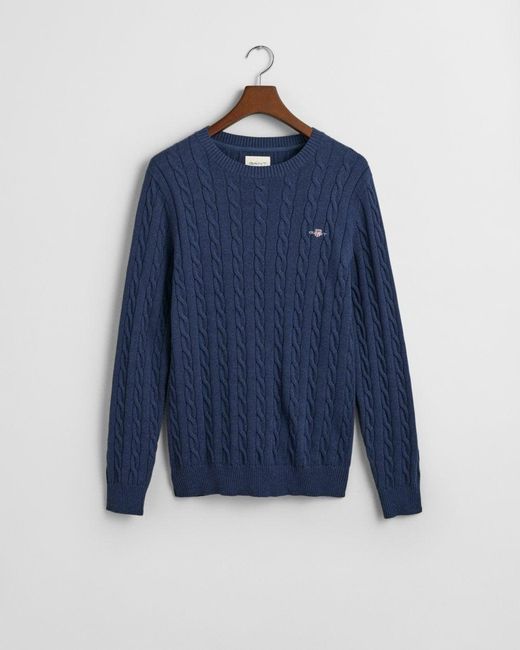 Gant Blue Cotton Cable Knit Crew Neck Jumper for men