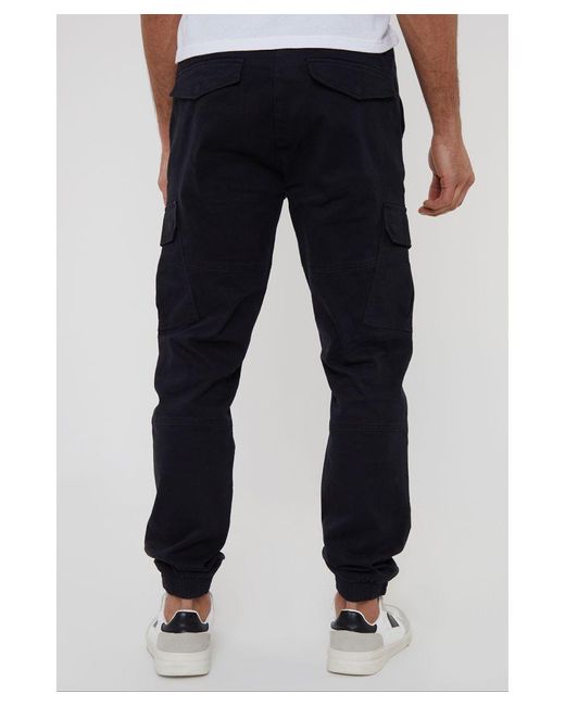 Threadbare Blue 'Belfast' Cotton Jogger Style Cargo Trousers With Stretch for men