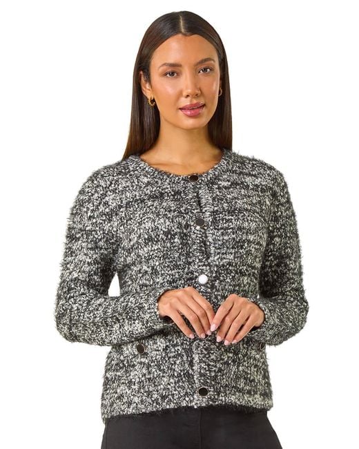 Roman Gray Fluffy Buttoned Knit Cardigan