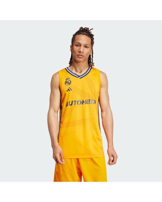 Adidas Originals Yellow Real Madrid Basketball Away Jersey for men