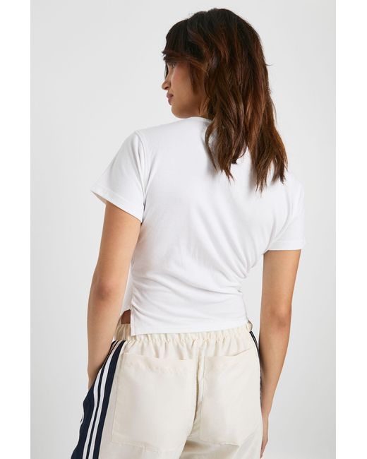 Boohoo White Asymmetric Hem Cinched Waist T-Shirt